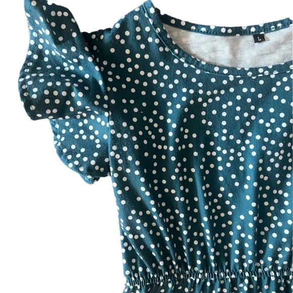 Preloved Teal Dress with White Polka Dots plus pockets! Youth Large - Picture 2 of 6